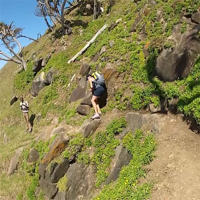 Climbing a narrow path